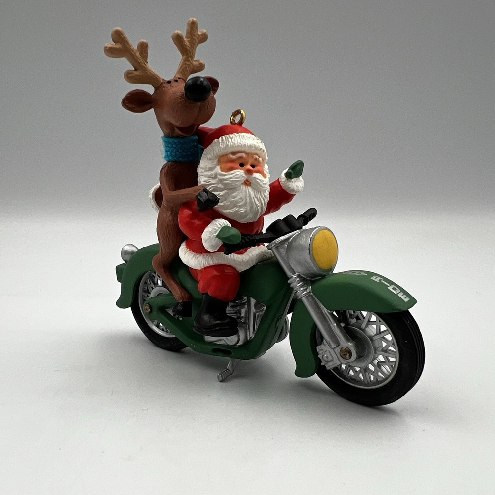 VTG 1987 Hallmark Christmas‎ Ornament Joy Ride Santa &  Reindeer On Motorcycle